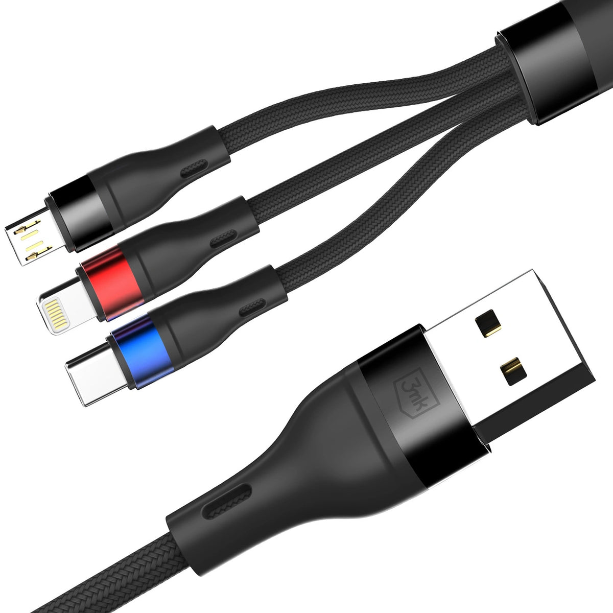 Kabel 3mk Hyper Cable N-SERIES 3 in 1 USB-A / Lightning / Micro - czarny – zdjęcie 2