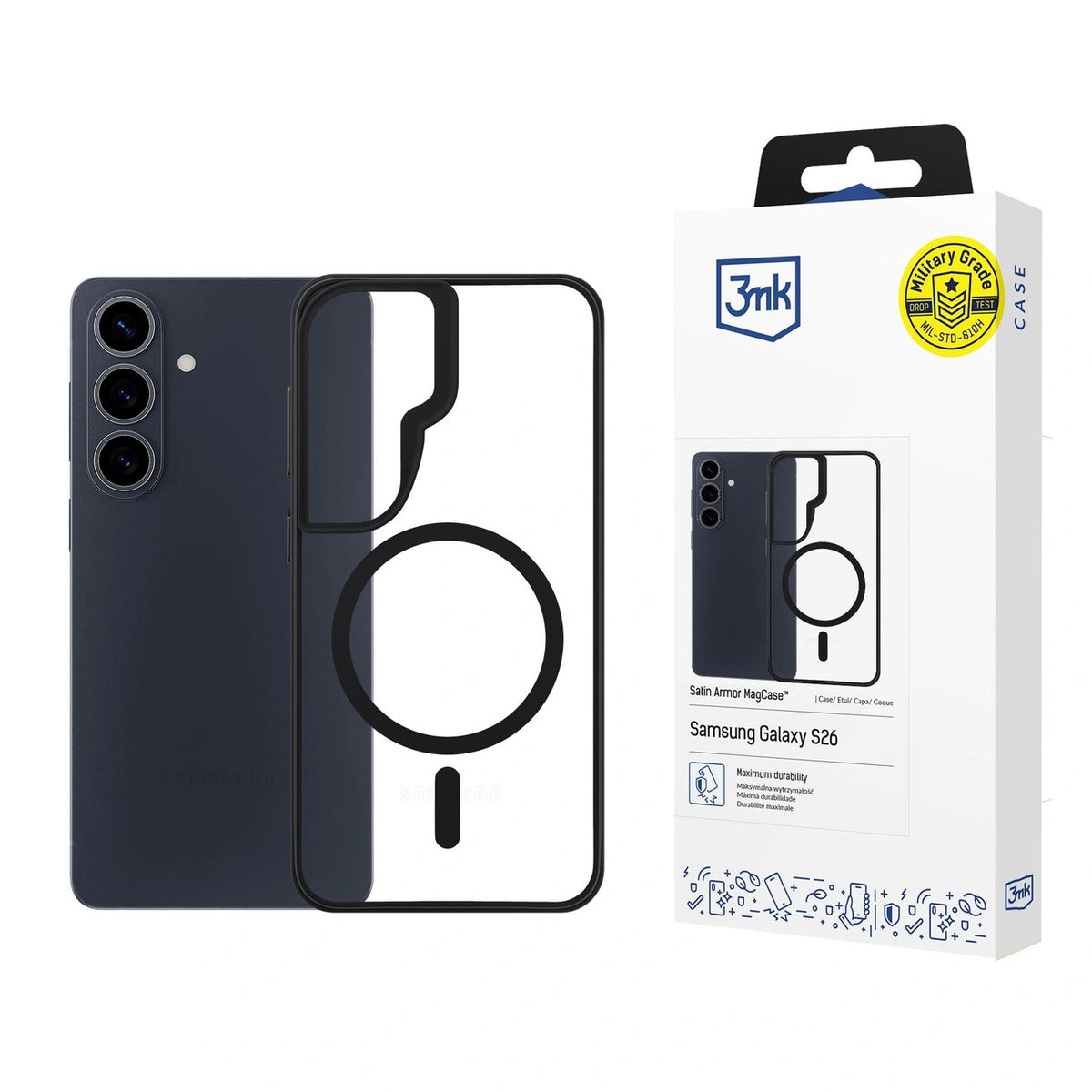Etui 3mk Satin Armor MagCase na Samsung Galaxy S26 - przezroczysto-czarne – zdjęcie 3