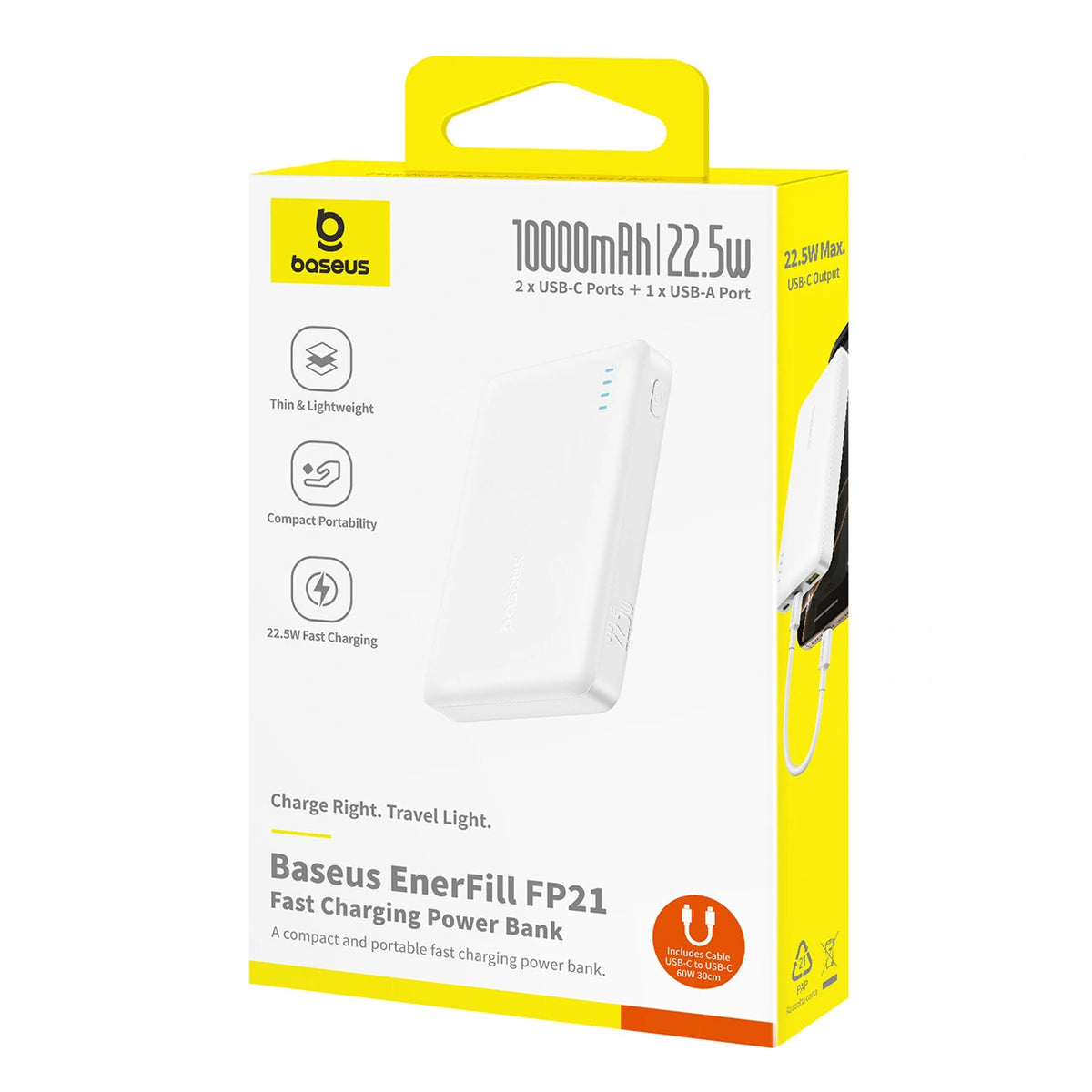 Powerbank Baseus EnerFill FP21 10000mAh 22.5W USB-A - USB-C - biały – zdjęcie 7