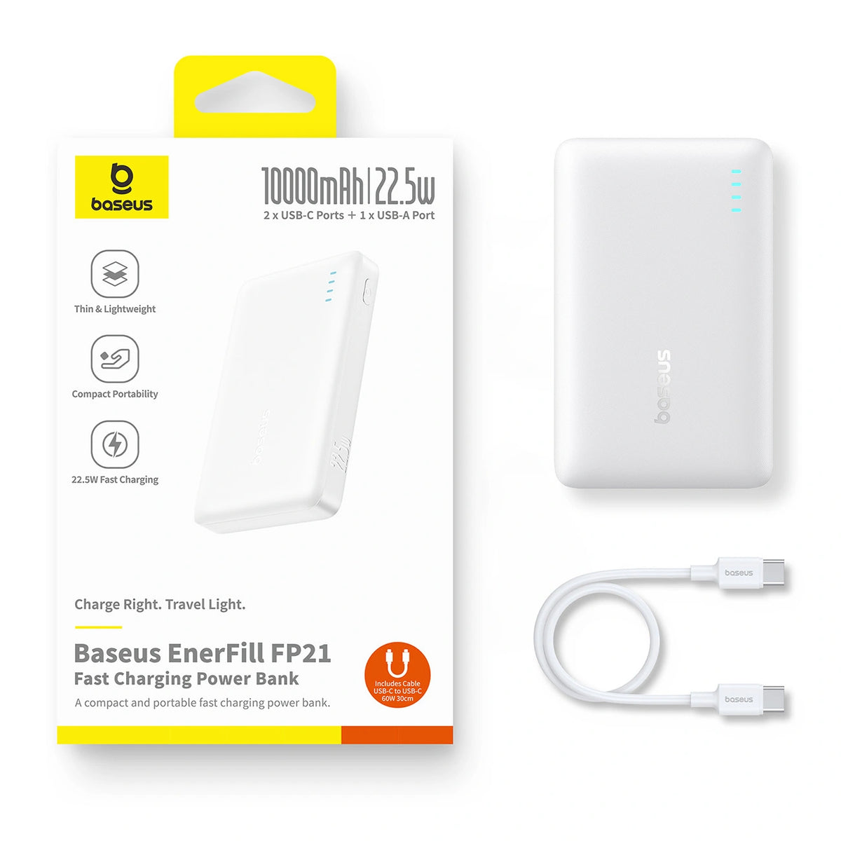 Powerbank Baseus EnerFill FP21 10000mAh 22.5W USB-A - USB-C - biały – zdjęcie 9