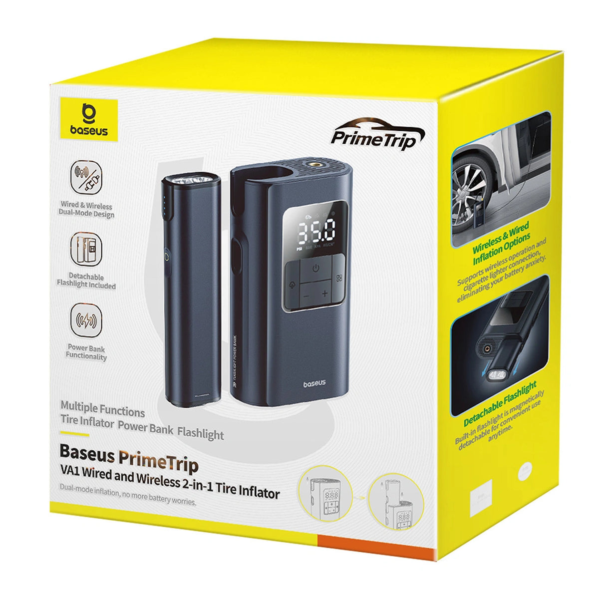 Kompresor do opon Baseus PrimeTrip VA1 75W 2w1 z latarką i - czarny – zdjęcie 4