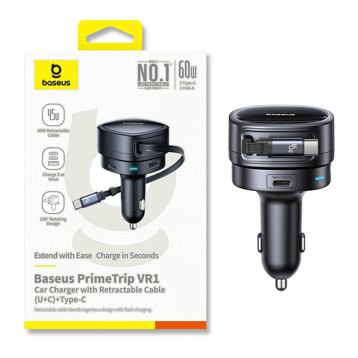 Ładowarka samochodowa Baseus PrimeTrip VR1 60W USB-A USB-C ze - czarna – zdjęcie 2