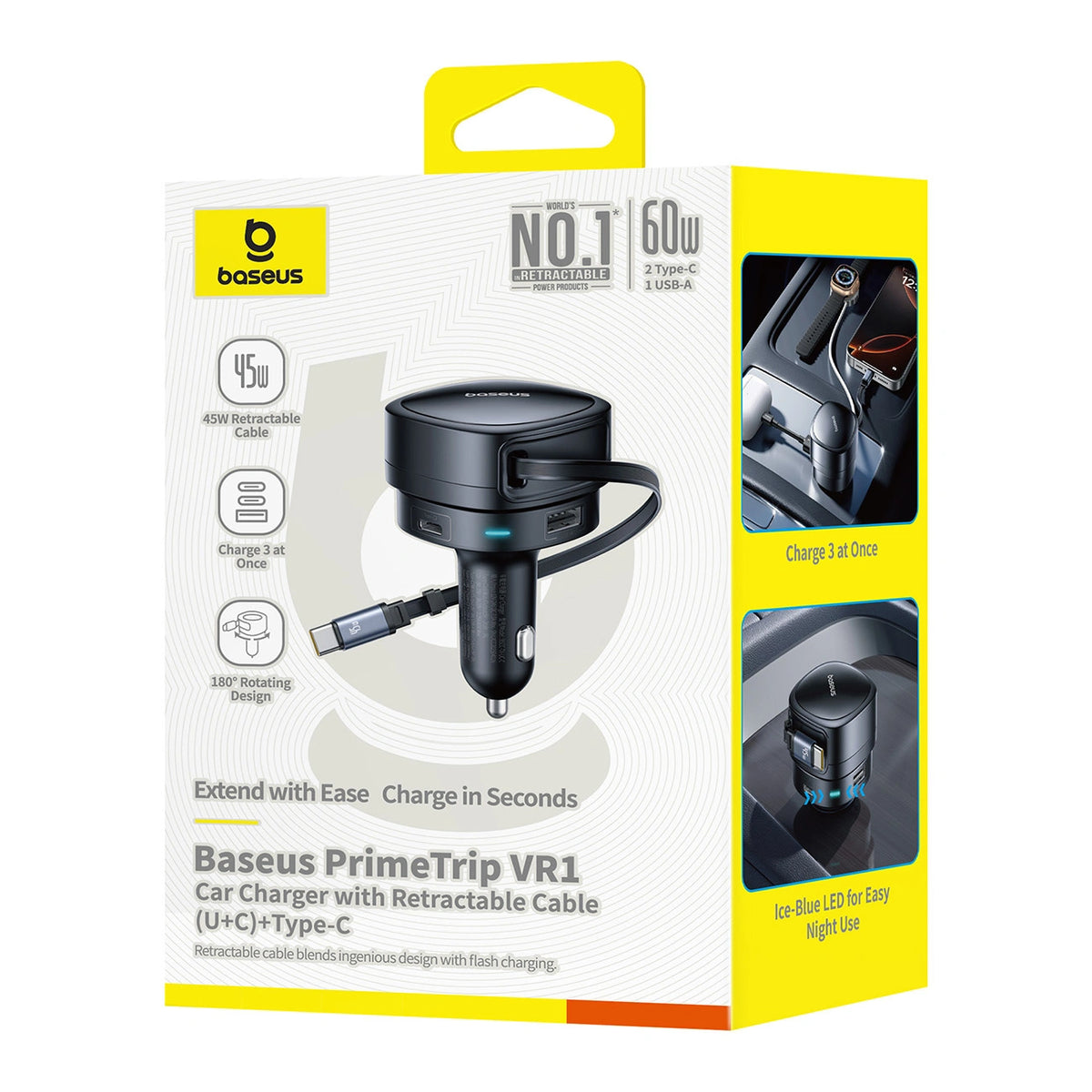 Ładowarka samochodowa Baseus PrimeTrip VR1 60W USB-A USB-C ze - czarna – zdjęcie 3