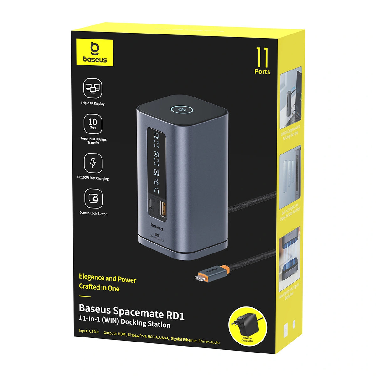 Stacja dokująca Baseus Spacemate RD1 hub 11w1 USB-C - 2xHDMI - szara – zdjęcie 5