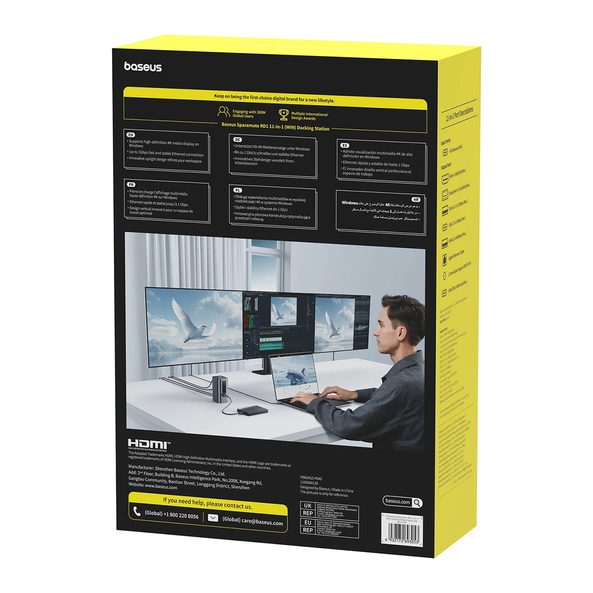 Stacja dokująca Baseus Spacemate RD1 hub 11w1 USB-C - 2xHDMI - szara – zdjęcie 6