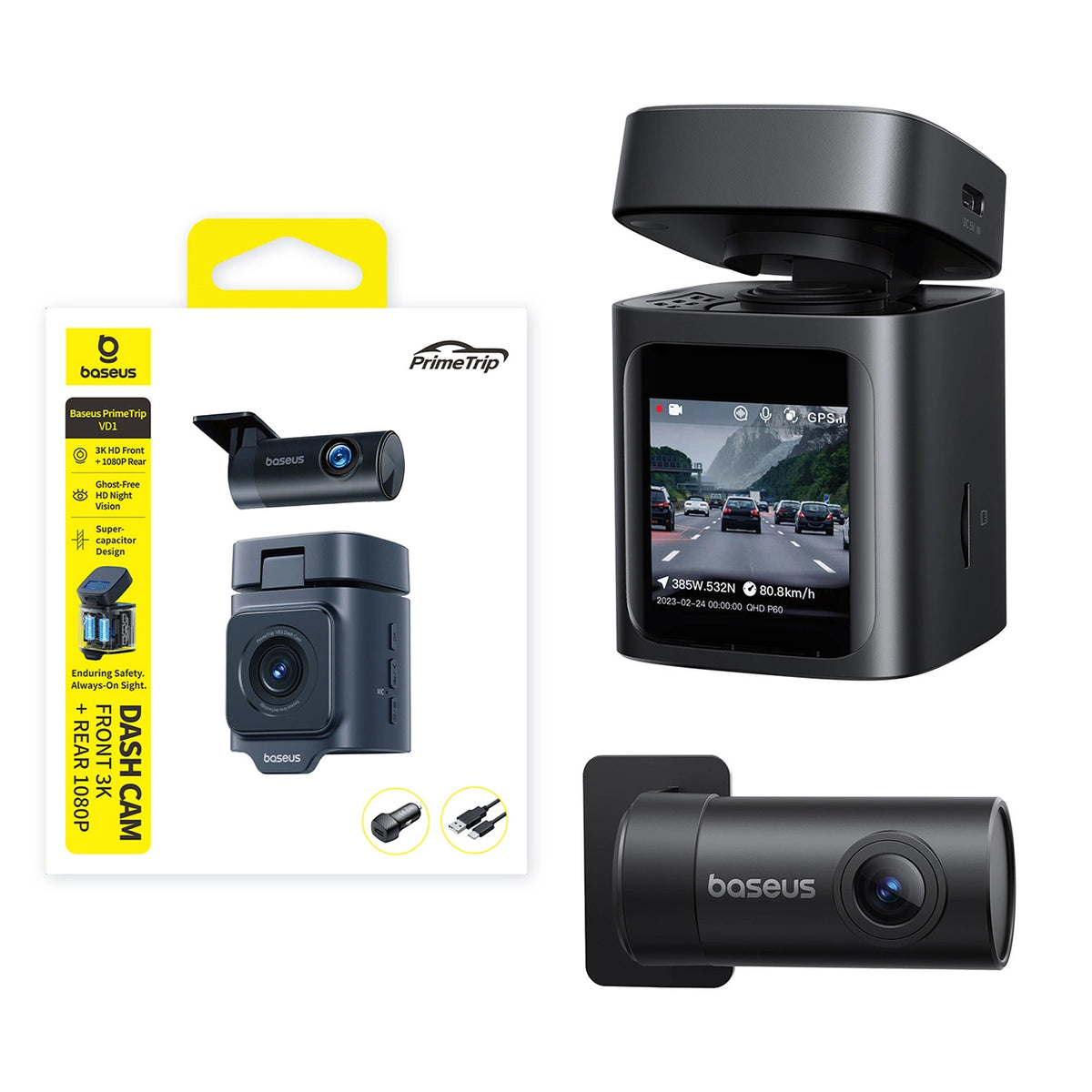 Kamera samochodowa Baseus PrimeTrip VD1 wideorejestrator 2K+1080p - czarna – zdjęcie 7