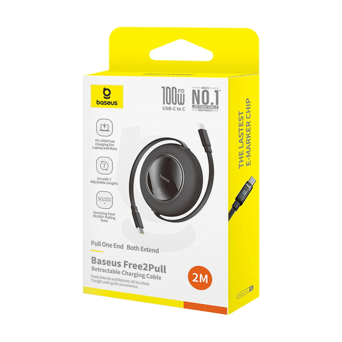 Kabel Baseus Free2Pull Mini 100W zwijany USB-C - USB-C 2m - czarny – zdjęcie 10