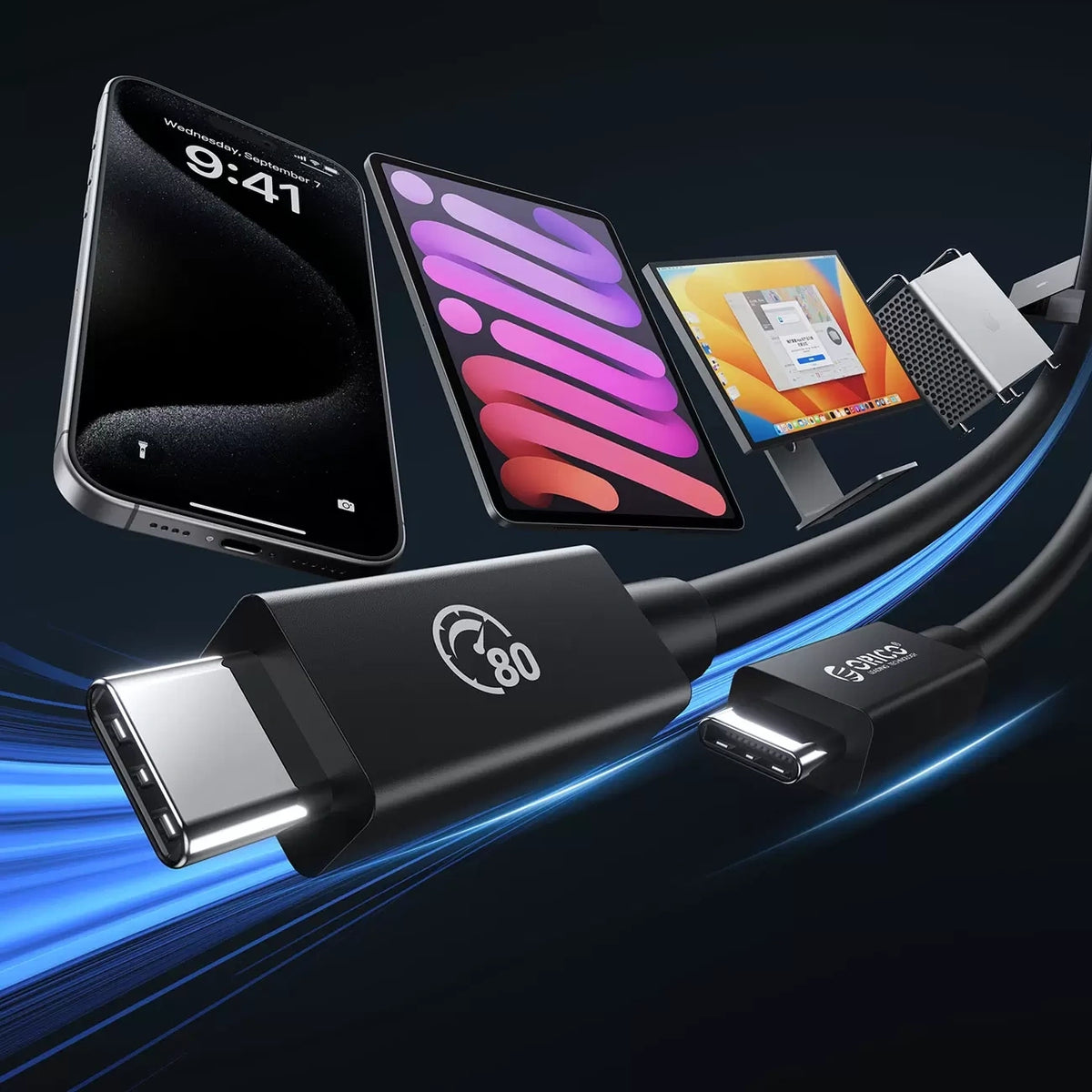 Kabel Orico USB4 kompatybilny z Thunderbolt 5 80Gbps do USB-C 2m - czarny – zdjęcie 3