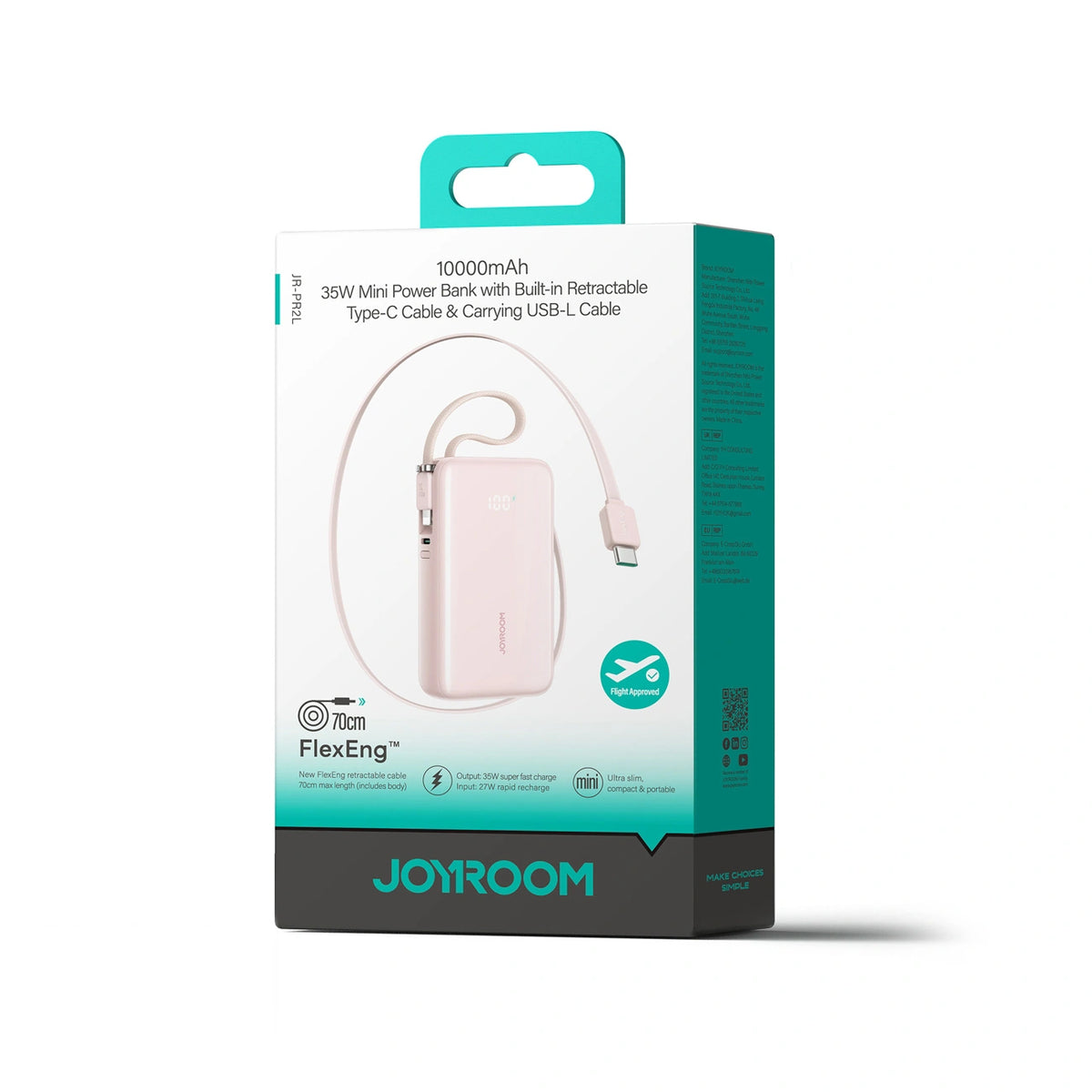 Powerbank Joyroom JR-PR2L 10000mAh 35W z wbudowanym zwijanym - różowy – zdjęcie 2