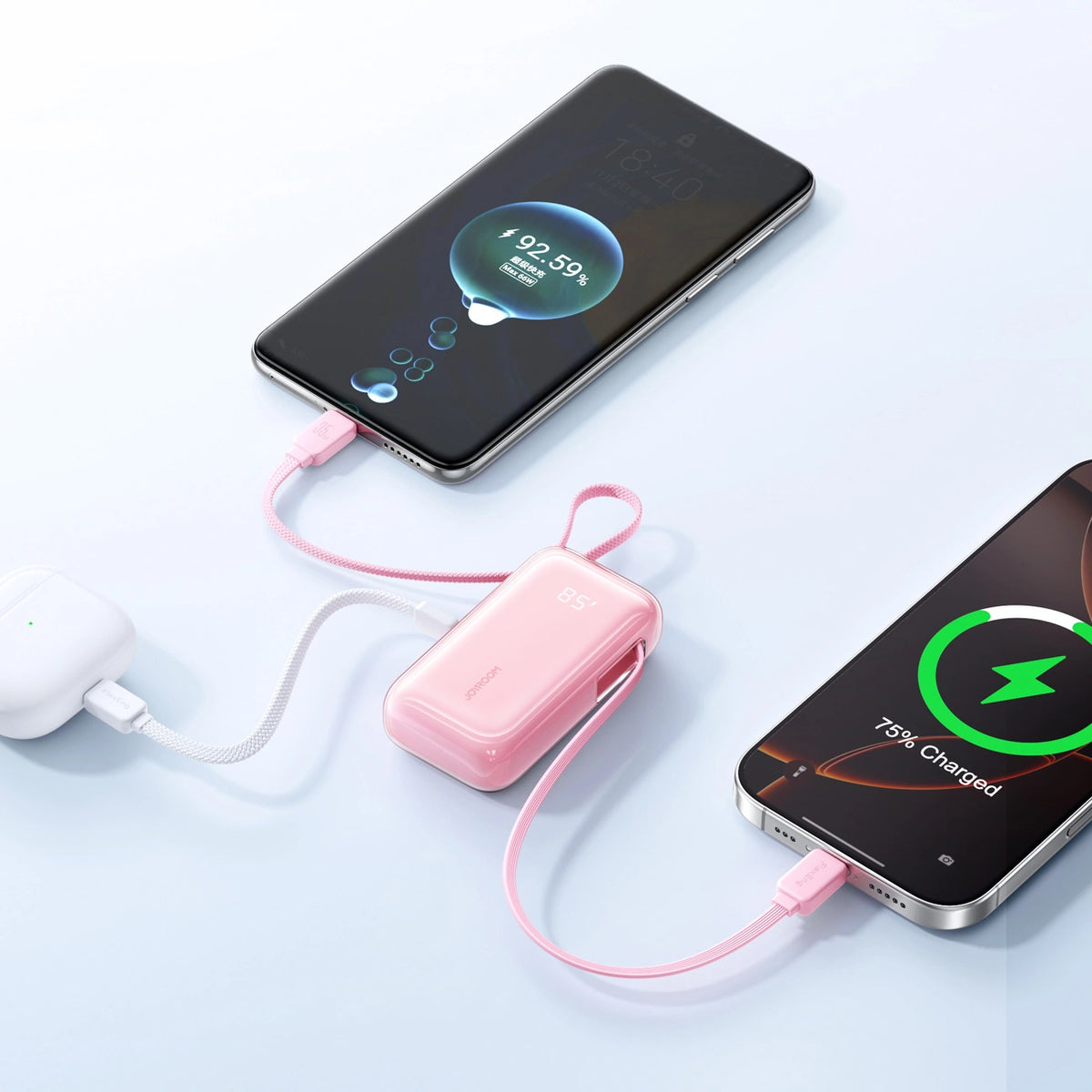 Powerbank Joyroom JR-PR2L 10000mAh 35W z wbudowanym zwijanym - różowy – zdjęcie 3