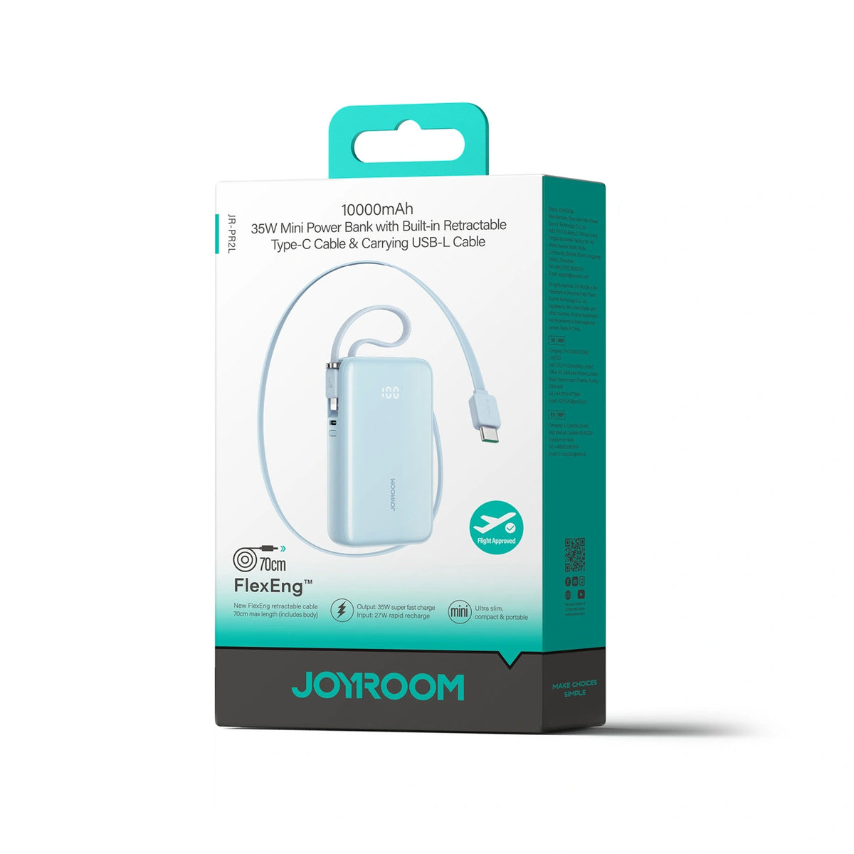 Powerbank Joyroom JR-PR2L 10000mAh 35W z wbudowanym zwijanym - niebieski – zdjęcie 2