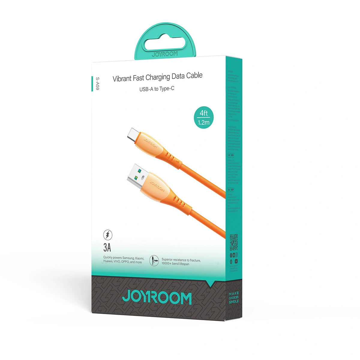 Kabel Joyroom S-A59 Vibrant Series 3A USB-A - USB-C 1,2m - pomarańczowy – zdjęcie 12