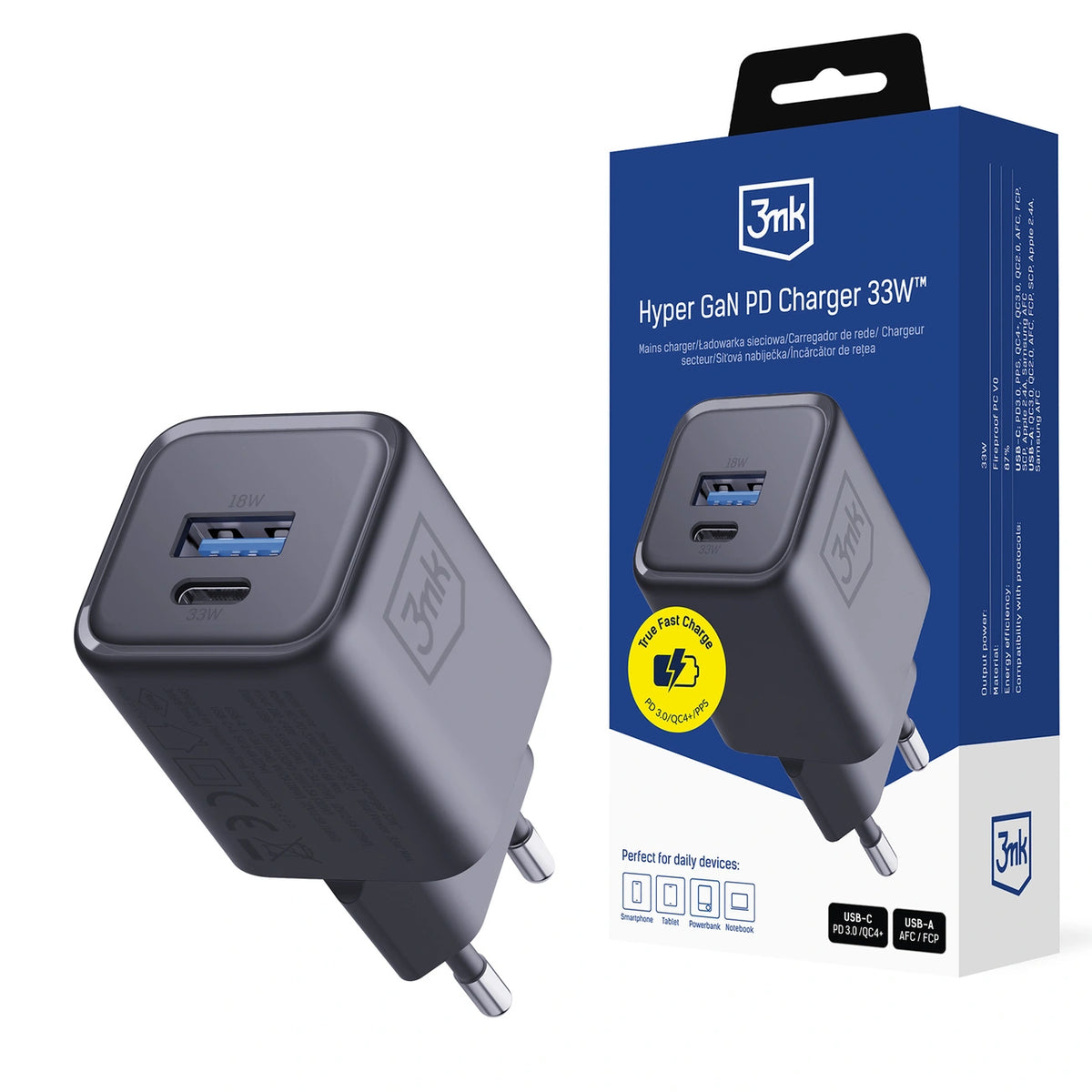 Ładowarka sieciowa 3mk Hyper Charger PD 33W GaN QC4+ PPS AFC FCP - czarna