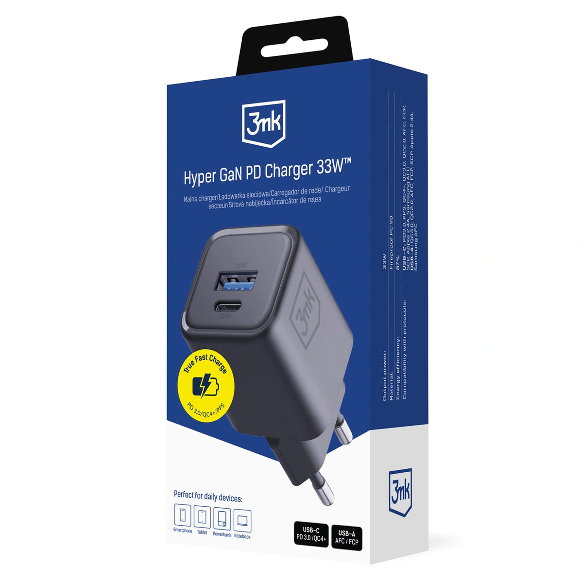 Ładowarka sieciowa 3mk Hyper Charger PD 33W GaN QC4+ PPS AFC FCP - czarna – zdjęcie 5