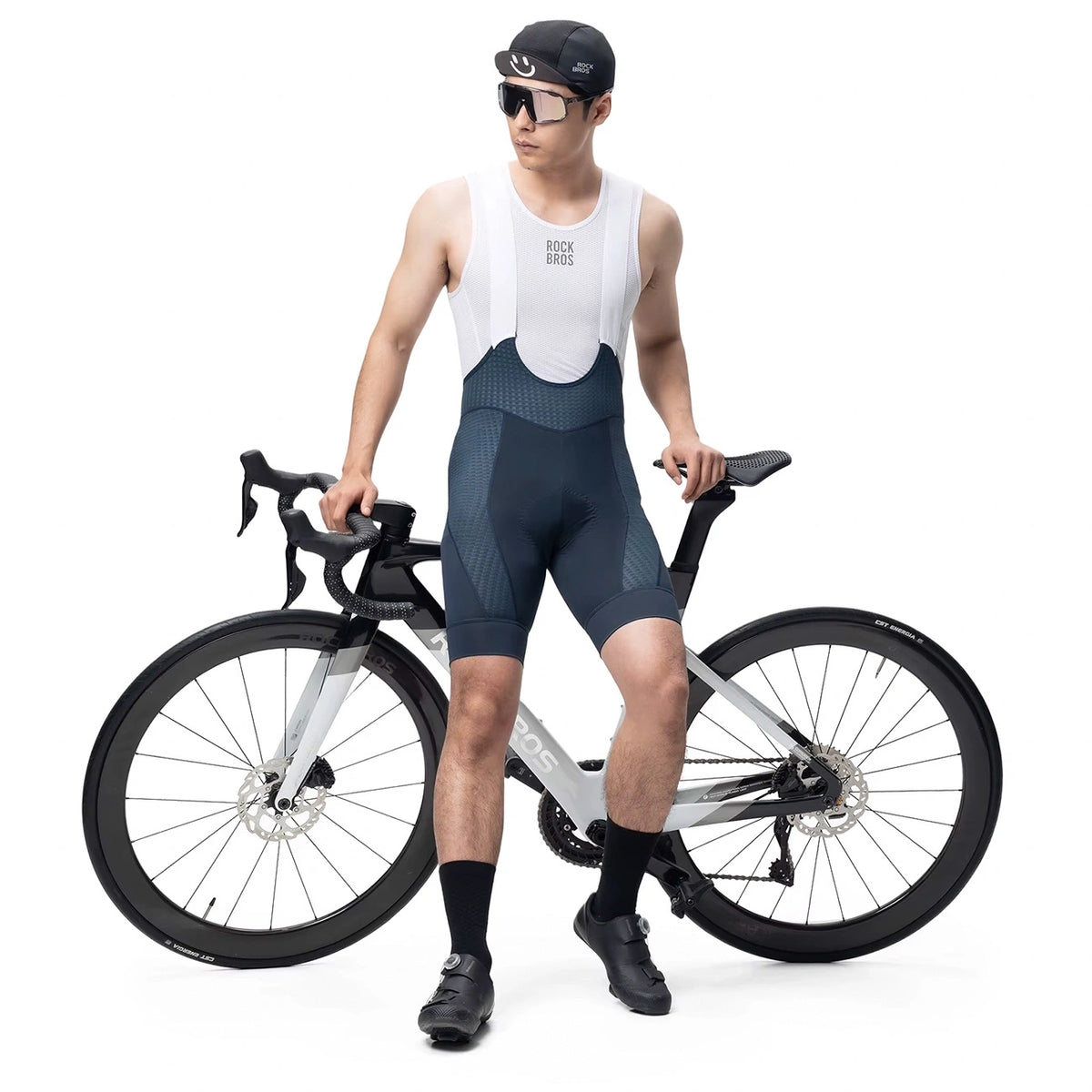 Spodenki rowerowe z szelkami Rockbros YDDK009 męskie - ciemnoniebieskie – zdjęcie 4