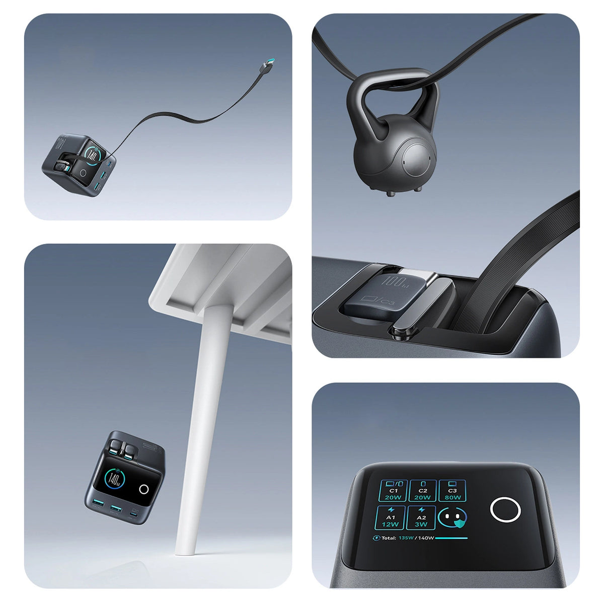 Ładowarka biurkowa Joyroom Podix JR-TRD01 GaN 140W z 5 portami i - szara – zdjęcie 9