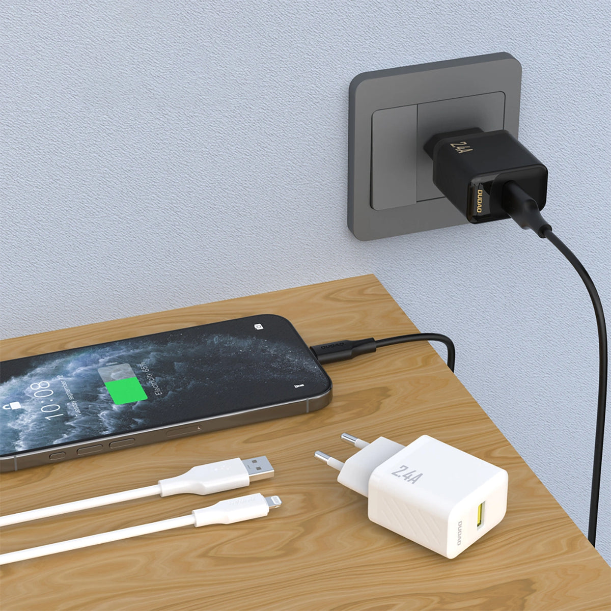 Ładowarka sieciowa Dudao A23LEU 2.4A GaN EU USB-A z kablem USB-A - biała – zdjęcie 2