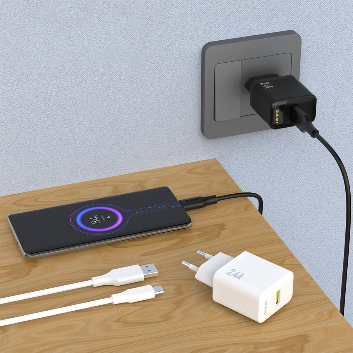 Ładowarka sieciowa Dudao A23TEU 2.4A GaN USB-A z kablem USB-A - biała – zdjęcie 2