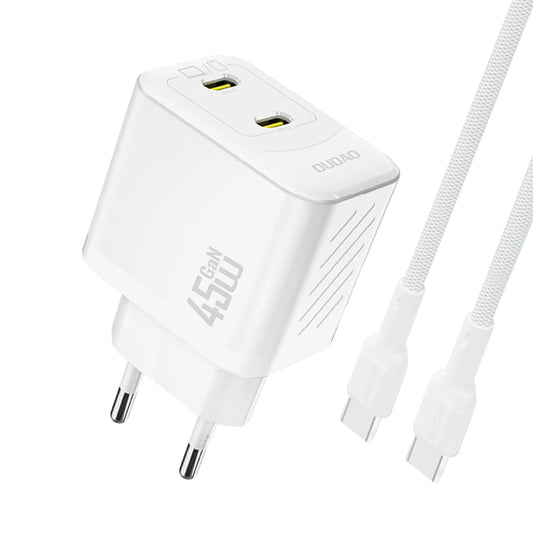 Ładowarka sieciowa Dudao A28PCEU PD 45W GaN 2xUSB-C z kablem USB-C - biała