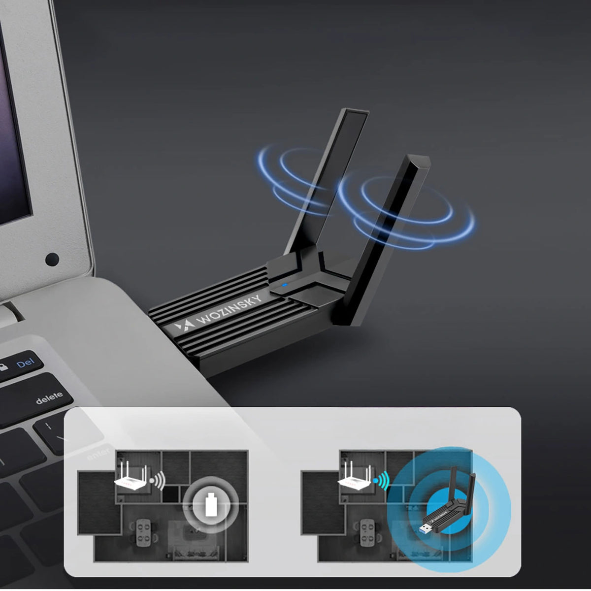 Adapter Wozinsky WAX-1800 dwupasmowy bezprzewodowy USB 3.0 WiFi 6 - czarny – zdjęcie 6