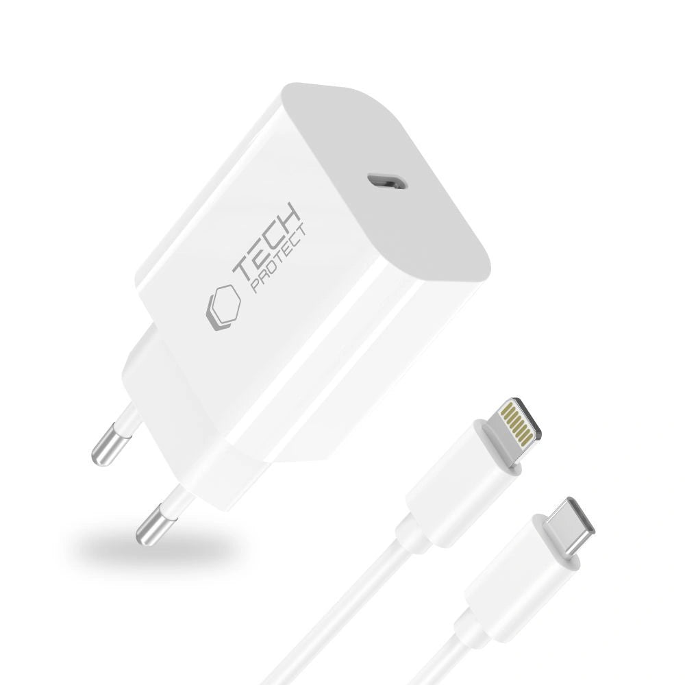Ładowarka sieciowa Tech-Protect NC20W z kablem USB-C / Lighting - biała – zdjęcie 2