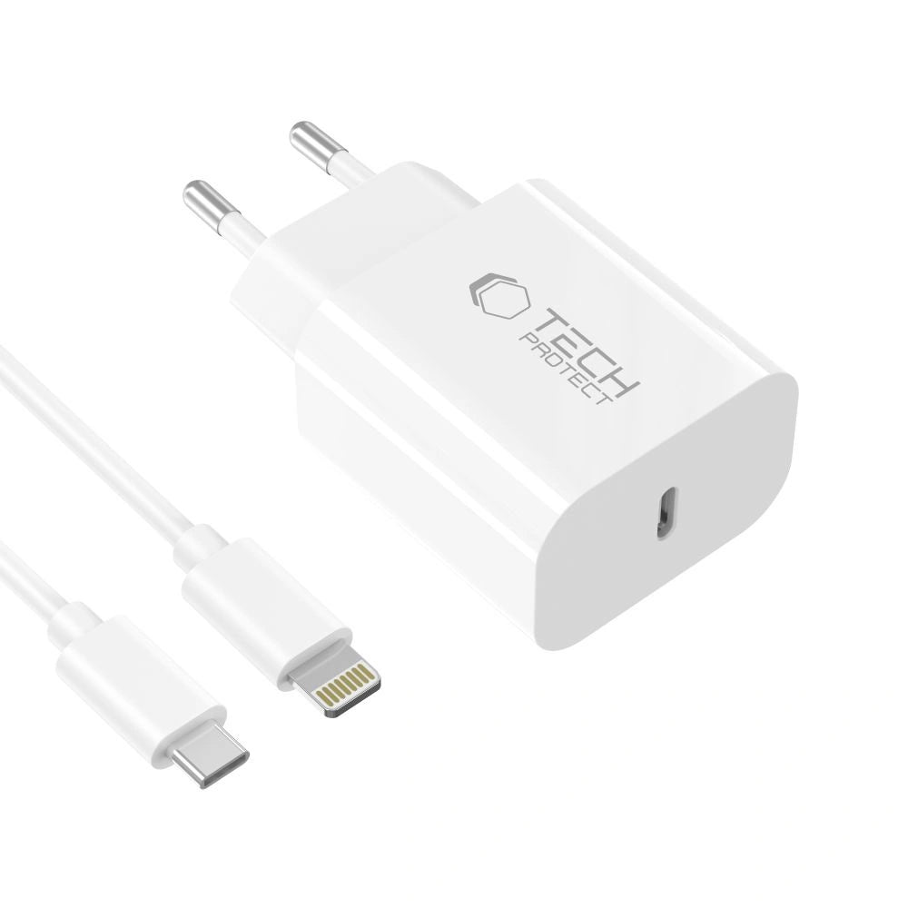 Ładowarka sieciowa Tech-Protect NC20W z kablem USB-C / Lighting - biała – zdjęcie 3