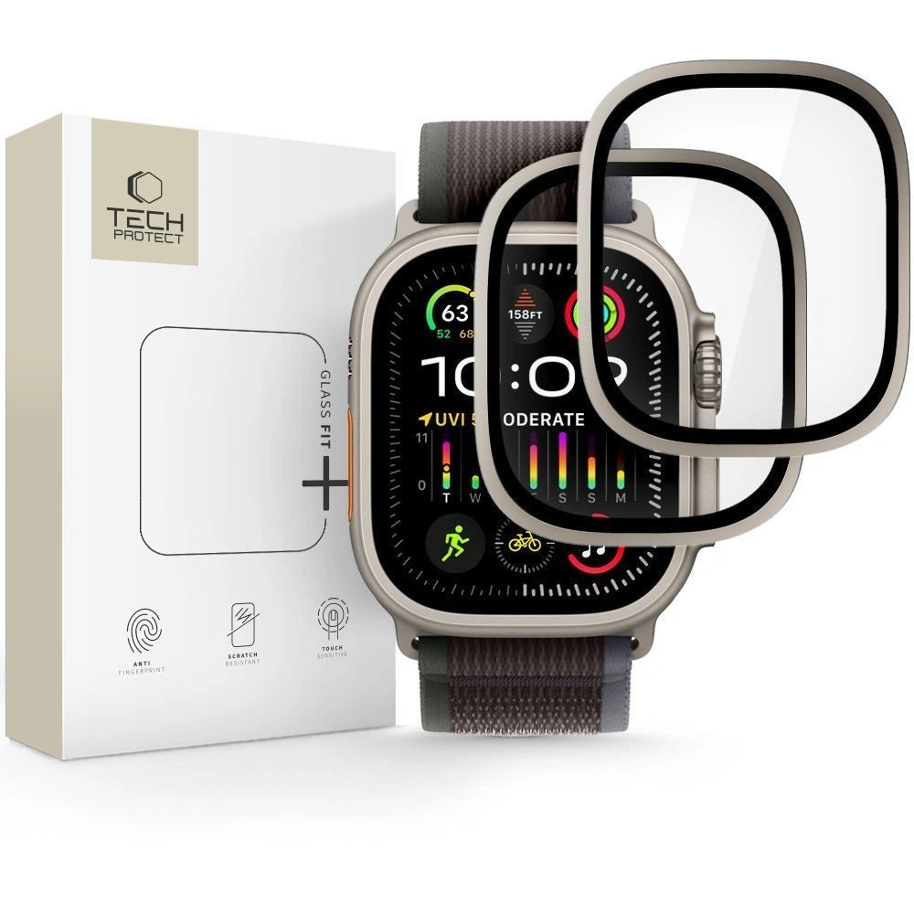 Szkło hartowane Tech-Protect 2-pack na Apple Watch Ultra 49 mm - srebrno-czarne