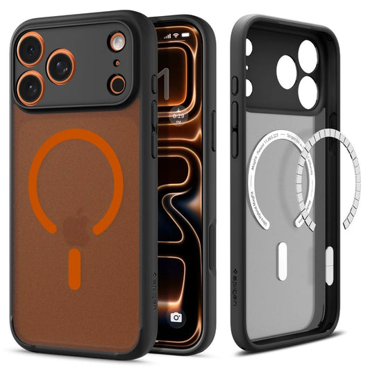 Etui Spigen Ultra Hybrid MagSafe na iPhone 17 Pro - czarno-pomarańczowy