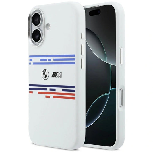Etui BMW M Silicon Horizontal Line MagSafe na iPhone 17- białe