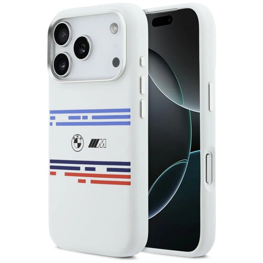 Etui BMW M Silicon Horizontal Line MagSafe na iPhone 17 Pro- białe