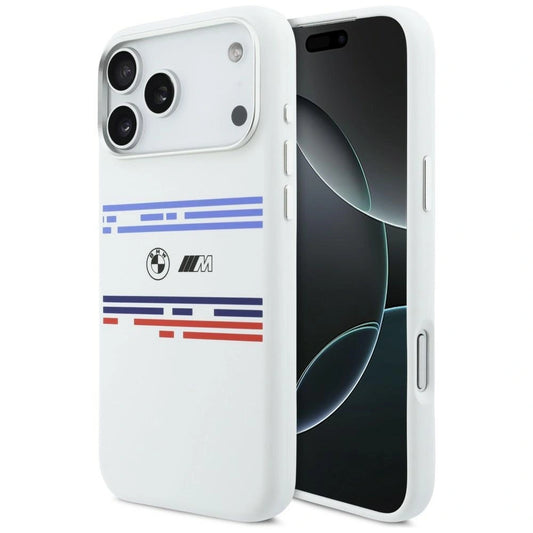 Etui BMW M Silicon Horizontal Line MagSafe na iPhone 17 Pro Max- białe
