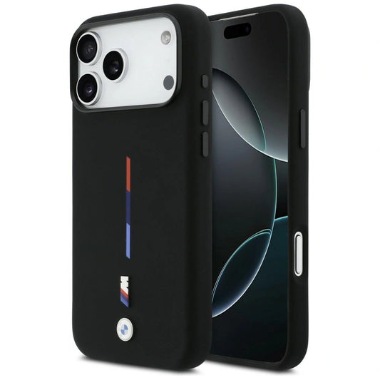 Etui BMW M Silicon Tricolor Line MagSafe na iPhone 17 Pro Max - czarne