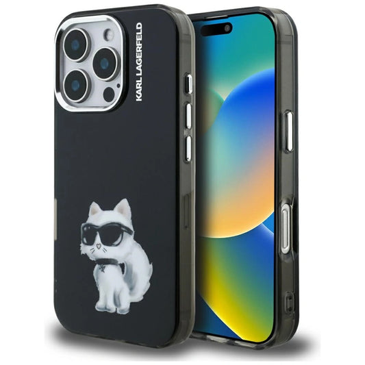 Etui Karl Lagerfeld IML Aquarelle Choupette & na iPhone 16 Pro - czarne