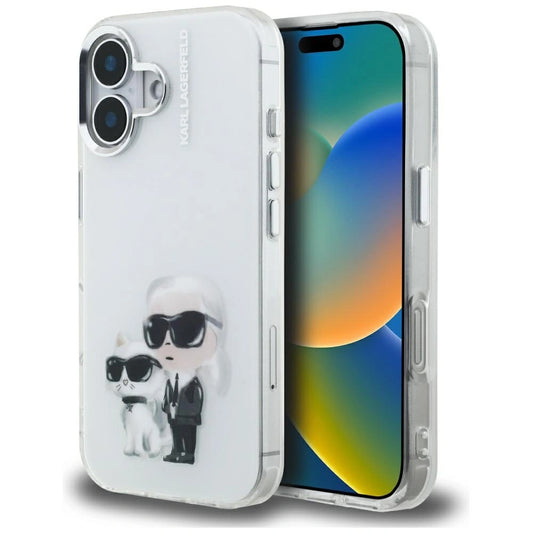 Etui Karl Lagerfeld IML Aquarelle Karl & Choupette & na iPhone 16 - białe