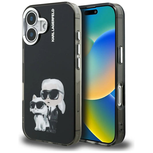 Etui Karl Lagerfeld IML Aquarelle Karl & Choupette & na iPhone 16 - czarne
