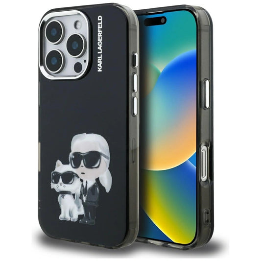 Etui Karl Lagerfeld IML Aquarelle Karl & Choupette na iPhone 16 Pro czarne