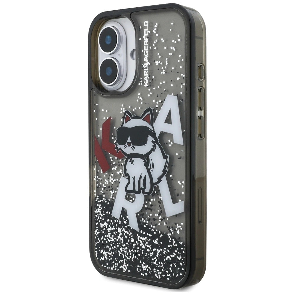 Etui Karl Lagerfeld Liquid Glitter Choupette Logo na iPhone 16 - czarne – zdjęcie 2