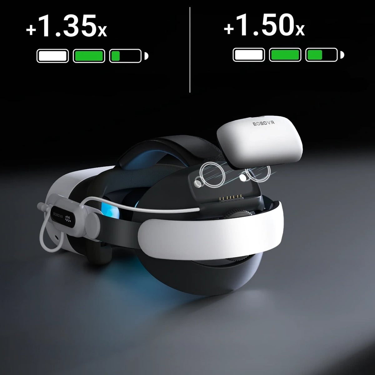 Pasek na głowę z baterią BoboVR E3 Pro do Meta Quest 3 i 3S - biało-czarny – zdjęcie 3