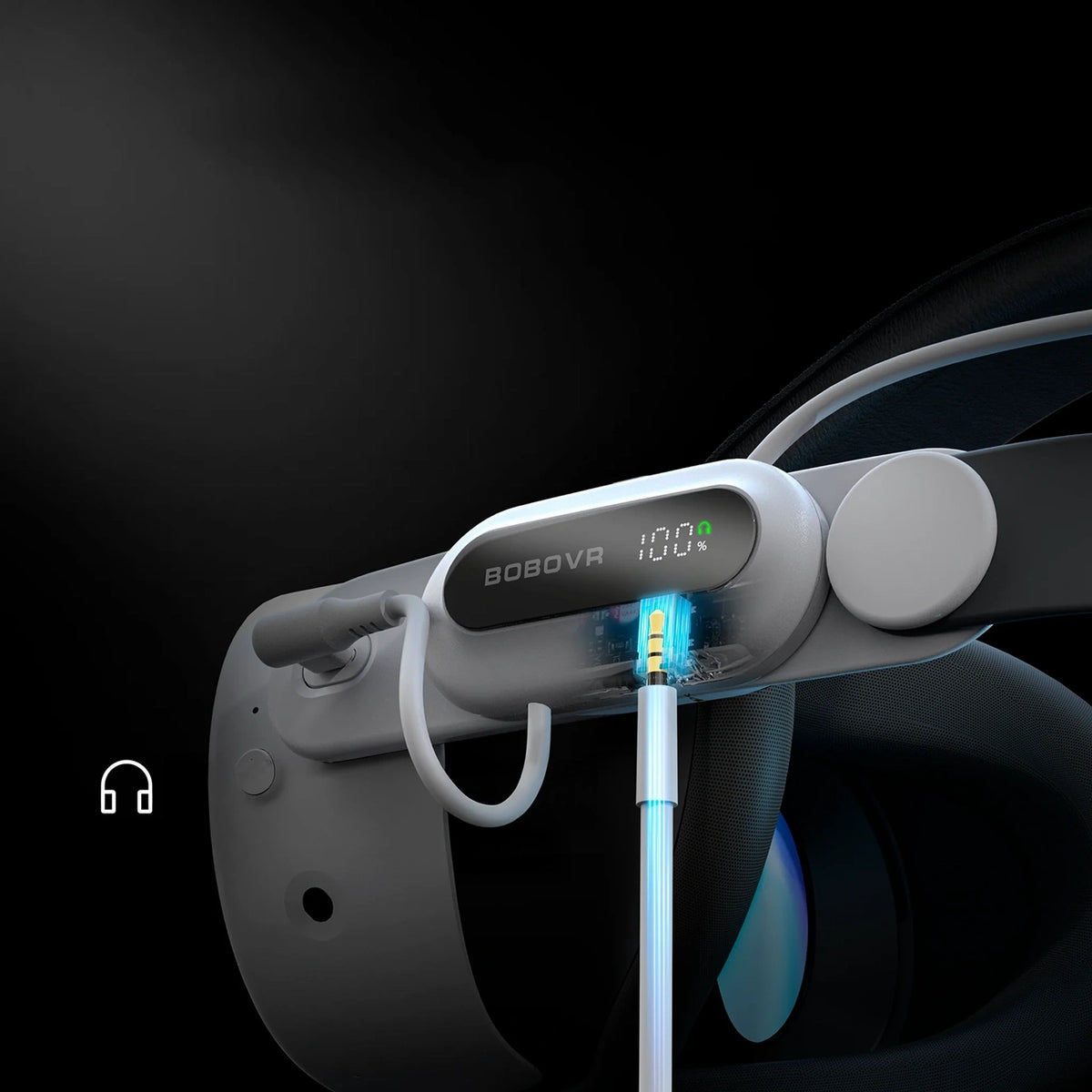 Pasek na głowę z baterią BoboVR E3 Pro do Meta Quest 3 i 3S - biało-czarny – zdjęcie 4