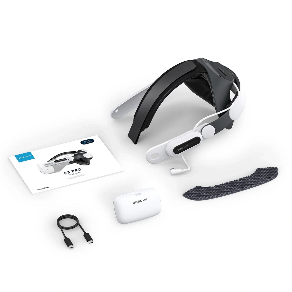 Pasek na głowę z baterią BoboVR E3 Pro do Meta Quest 3 i 3S - biało-czarny – zdjęcie 6