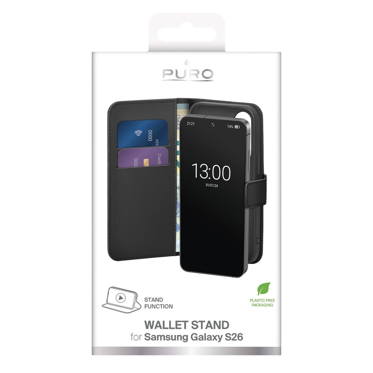 Etui Puro Eco-Leather Case na Samsung Galaxy S26 z portfelem - czarne – zdjęcie 2