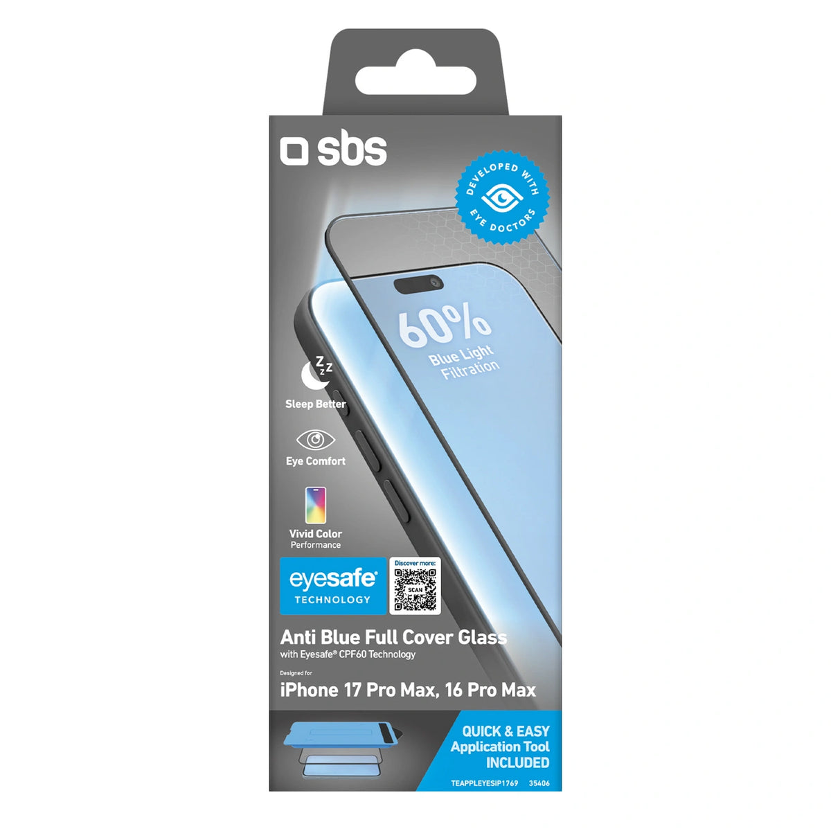 Szkło hartowane SBS Eyesafe na iPhone 17 Pro Max/16 Pro Max z aplikatorem – zdjęcie 2