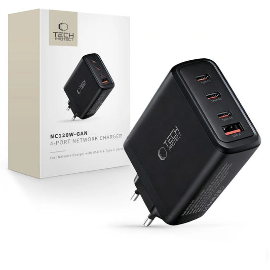 Ładowarka sieciowa Tech-Protect NC120W-GAN 4-Porty 120W - czarna