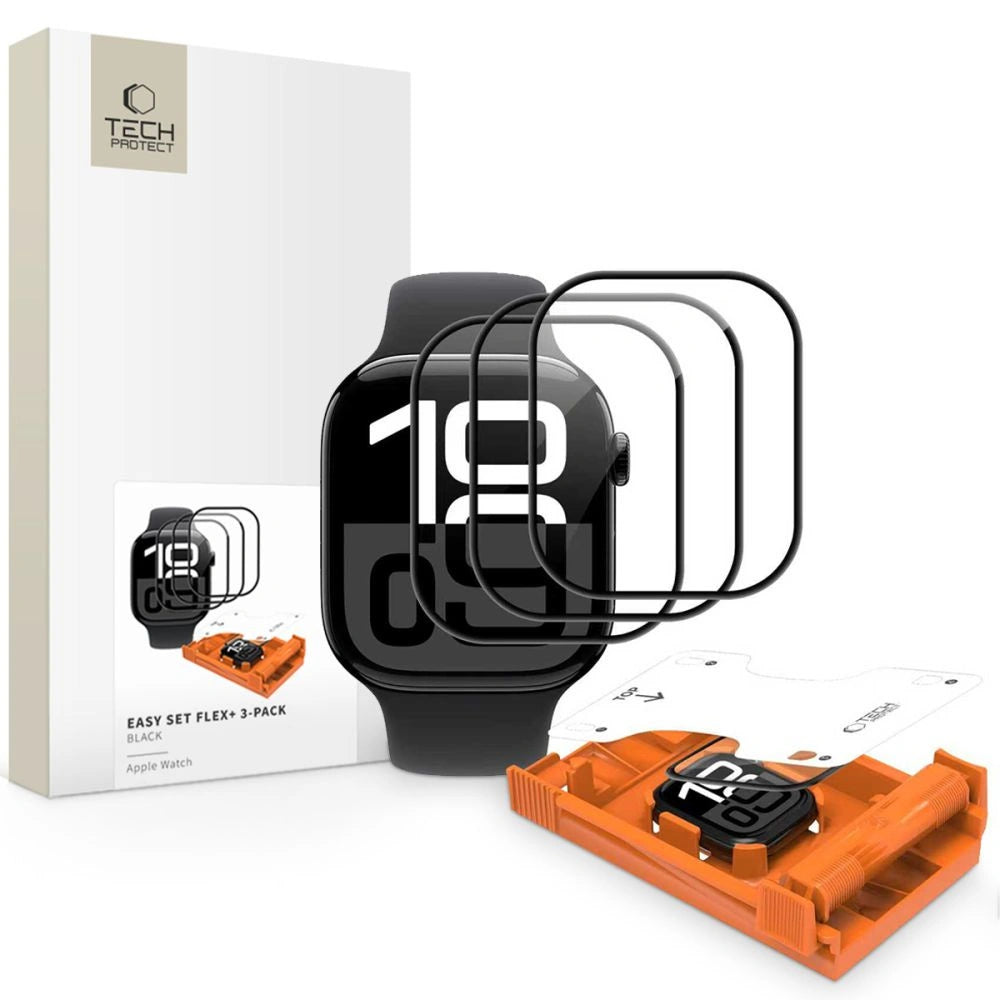Szkło hartowane Tech-Protect Easy Set Flex+ na Apple Watch 46 mm - czarne