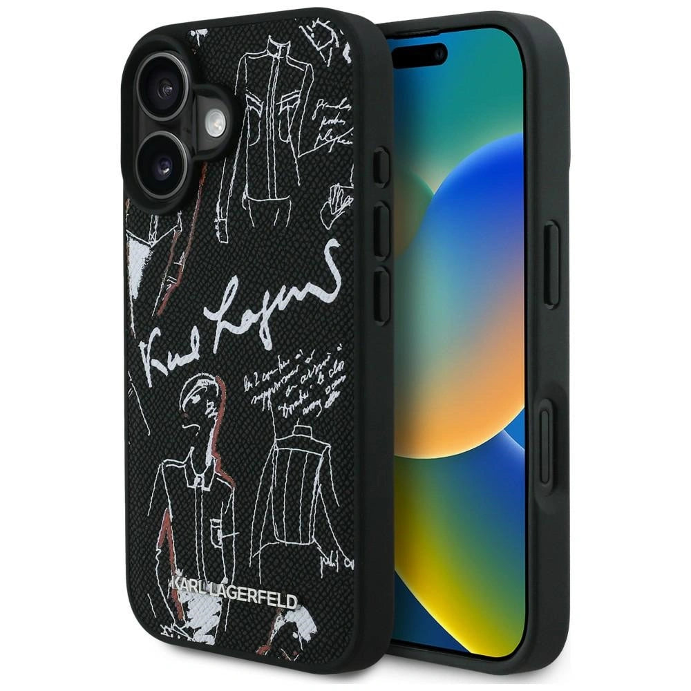 Etui Karl Lagerfeld Grained Pattern & Logo MagSafe na iPhone 16 - czarne
