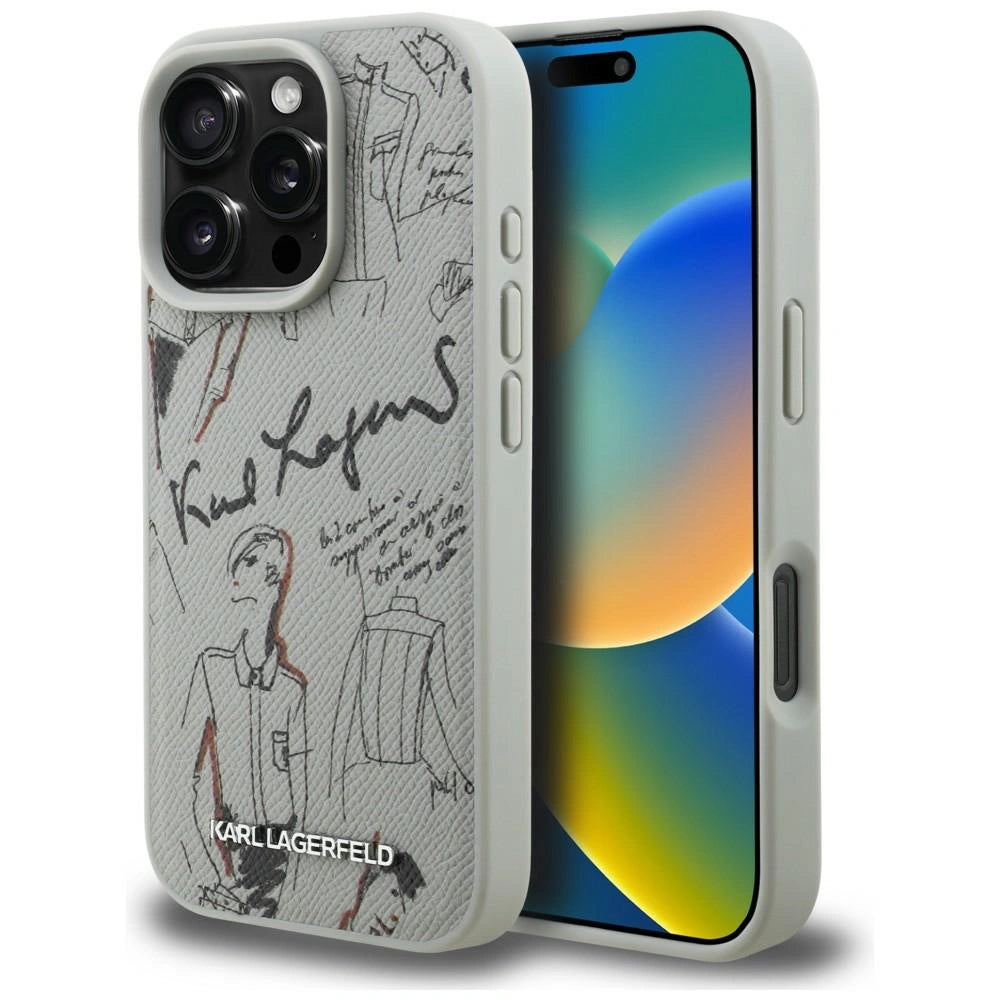 Etui Karl Lagerfeld Grained Pattern & Logo na iPhone 16 Pro Max - szare