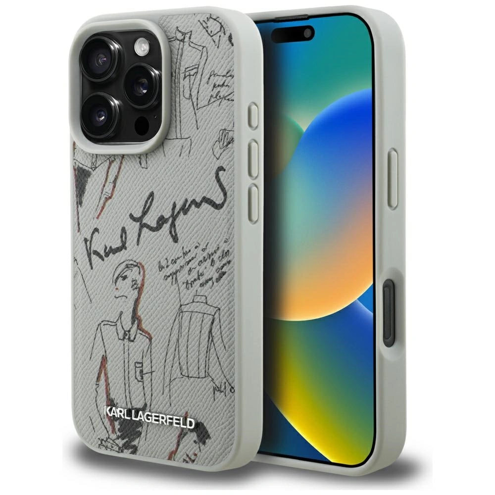 Etui Karl Lagerfeld Grained Pattern & Logo MagSafe na iPhone 16 Pro - szare