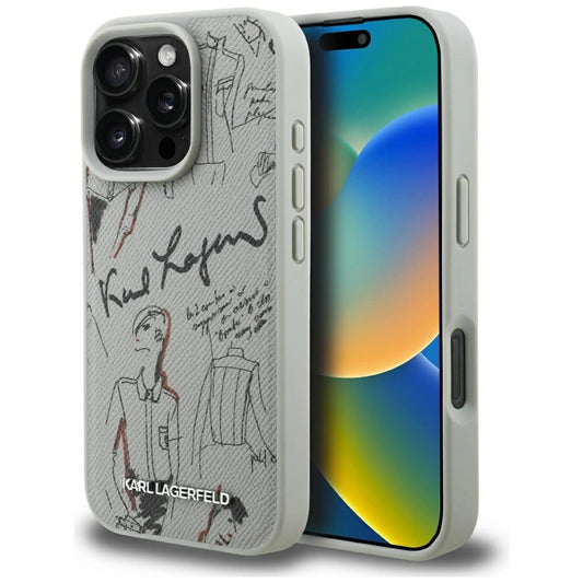 Etui Karl Lagerfeld Grained Pattern & Logo MagSafe na iPhone 16 Pro - szare