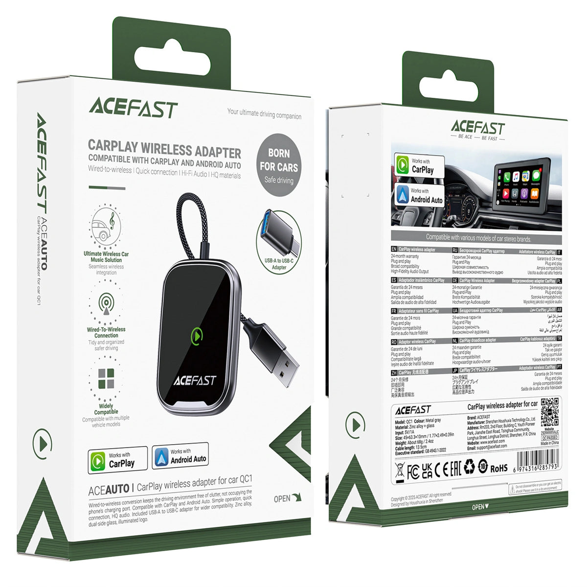 Adapter samochodowy Acefast QC1 bezprzewodowy - szary – zdjęcie 4