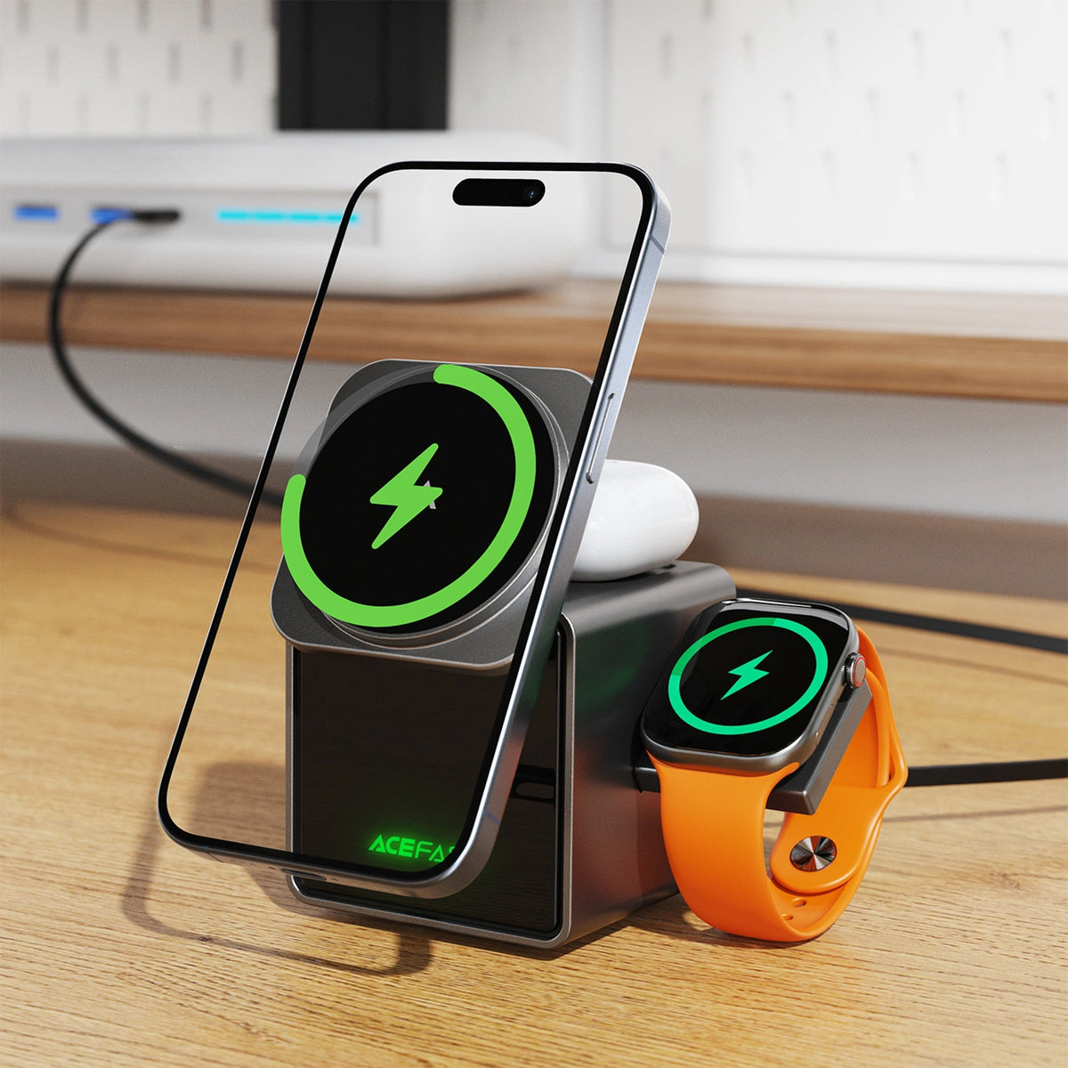 Ładowarka indukcyjna Acefast E34 na smartfon słuchawki smartwatch - szara – zdjęcie 6